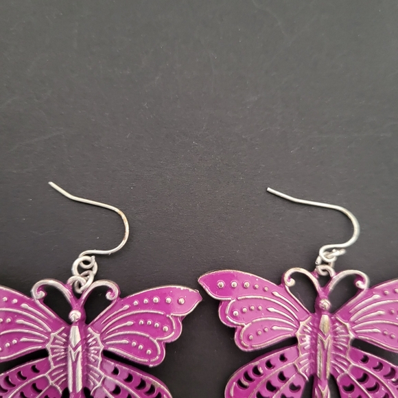 Lucky Brand Purple Butterfly Dangle Earrings Womens Fashion Jewelry Rare - Picture 5 of 10